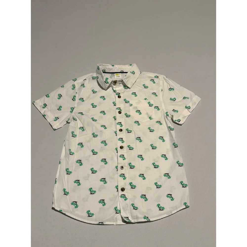 Crazy 8 Boys White Palm Tree Print Short Sleeve Button Down Shirt Size M 7-8